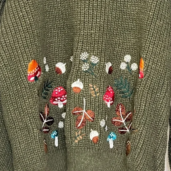 ROMWE NWT Forest Green Woodland Embroidered Sweater - Picture 2 of 7